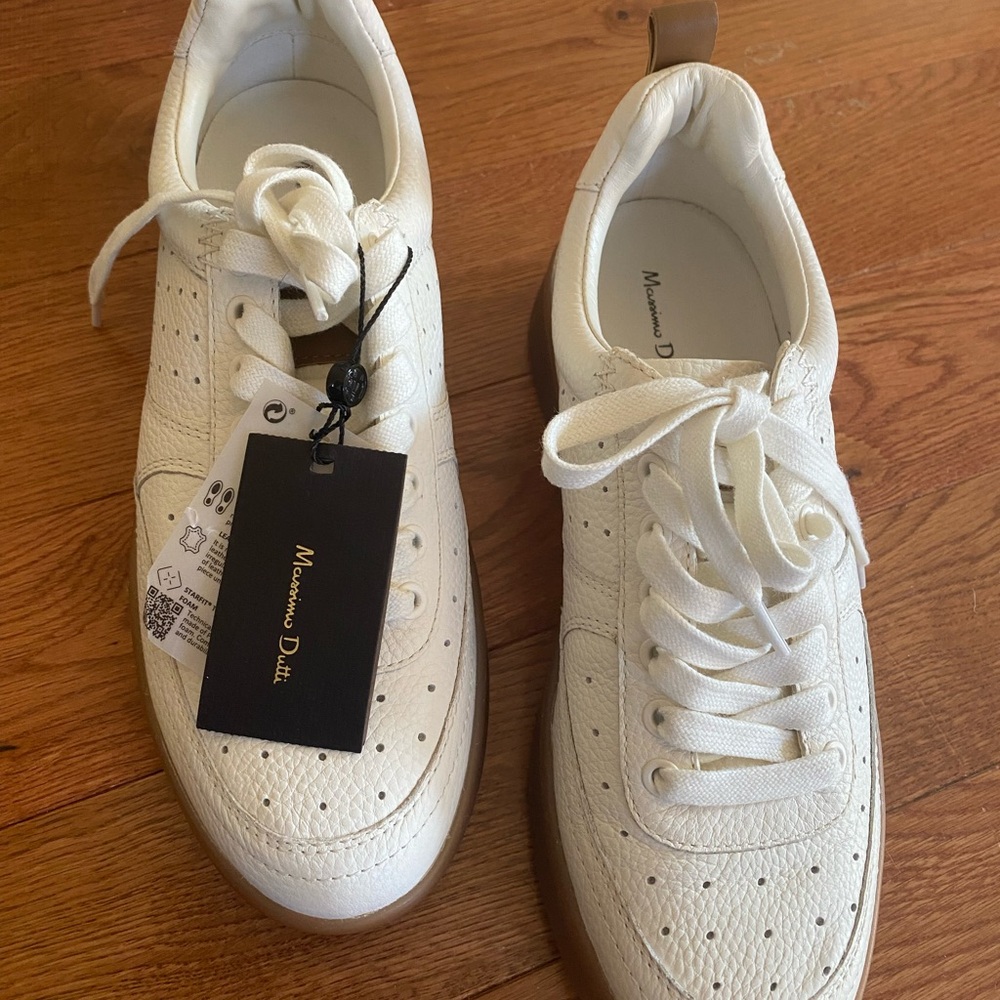 Massimo Dutti Cream Leather Sneakers
